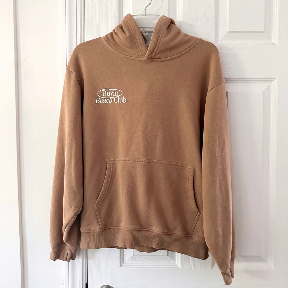 Duvin Design Beige Tan Beach Club Have A Day Pullover Hoodie Small Unisex